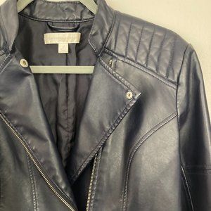 Navy Faux Leather Jacket